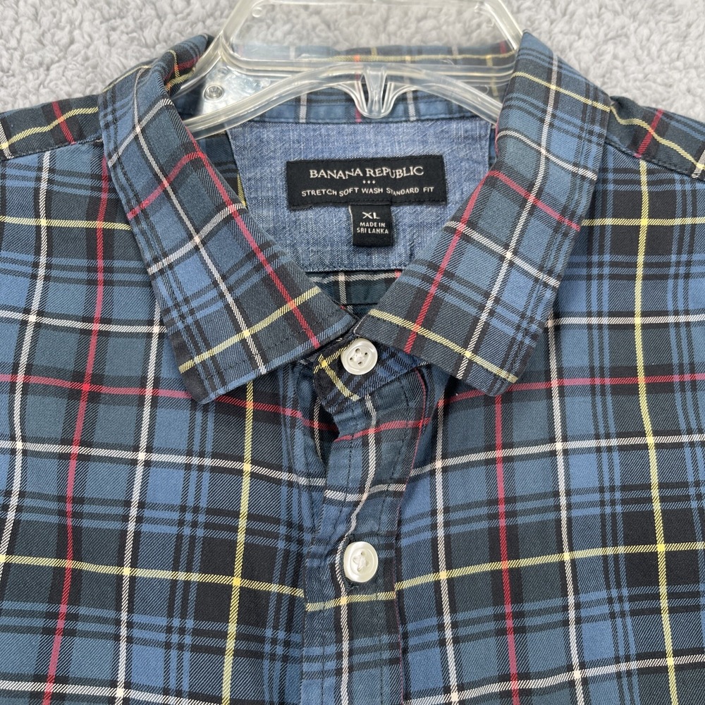 Banana Republic Mens XL Stretch Soft Wash Standard Fit Long Sleeve Plaid Shirt
